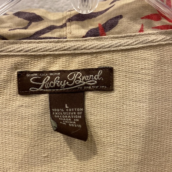 Beige red and purple oriental print Lucky Brand hoodie Large - Picture 2 of 5